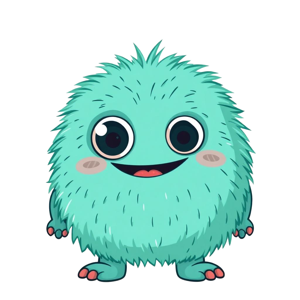 Fuzzy teal monster mascot