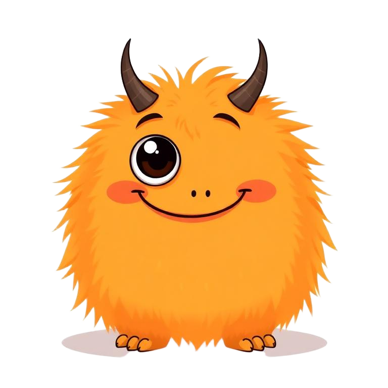 Fuzzy orange monster building a sentence